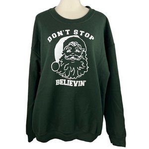 Like new GILDAN Don't Stop Believin Santa Dark Green Sweatshirt Size Lar…